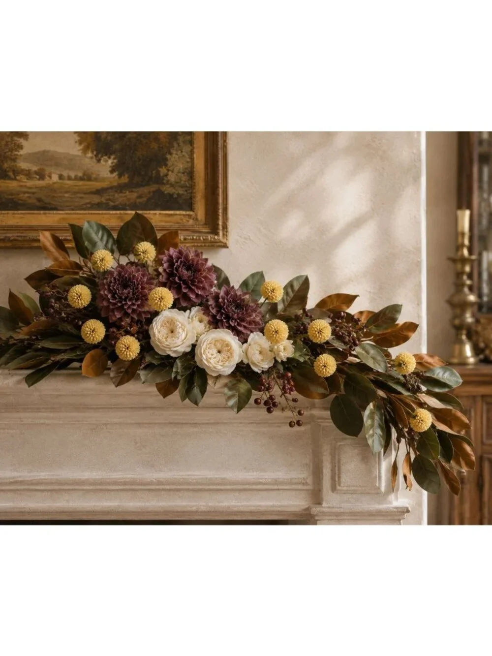 Light Autumn Yellow Pom Pom Chrysanthemum Stems Set of 2, 20 Inch Faux Silk Flow